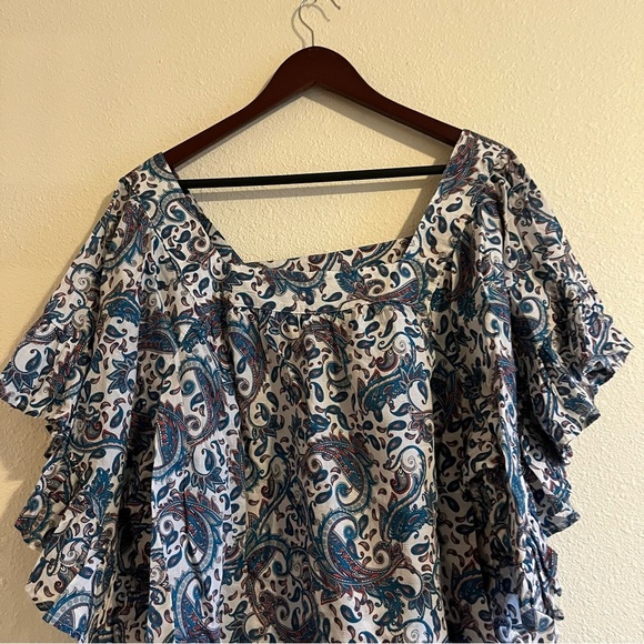 Terra & Sky Women's Plus Size Square Neck Paisley Blue Peasant Top Size 1X - Picture 3 of 13